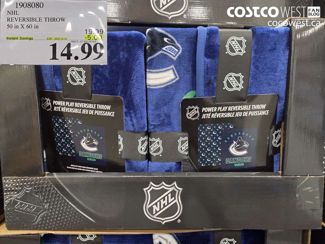 1908080 NHL REVERSIBLE THROW 50 IN X 60 IN ($5.00 INSTANT SAVINGS EXPIRES ON 2025-12-24) $14.99