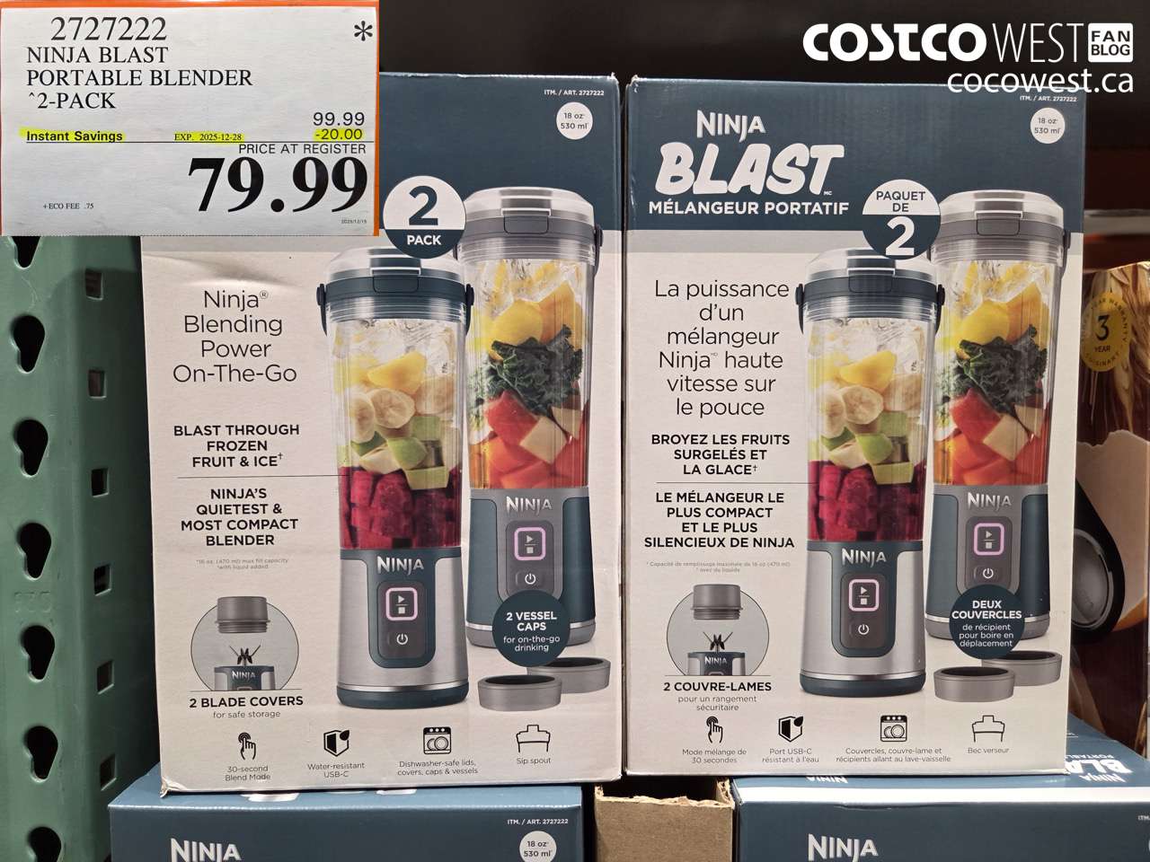 2727222 NINJA BLAST PORTABLE BLENDER TWO UNITS ($20.00 INSTANT SAVINGS EXPIRES ON 2025-12-28) $79.99