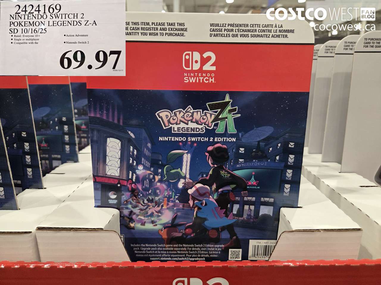 2424169 NINTENDO SWITCH 2 POKEMON LEGENDS Z-A SD 10/16/25 $69.97