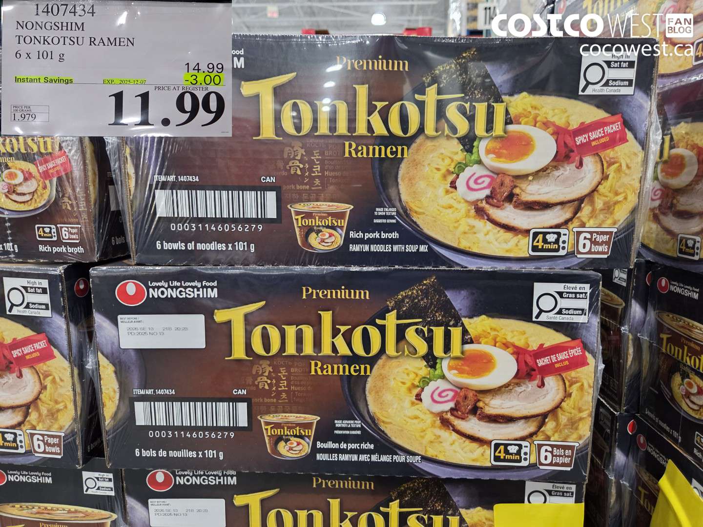 1407434 NONG SHIM TONKOTSU RAMEN 6 x 101 g ($3.00 INSTANT SAVINGS EXPIRES ON 2025-12-07) $11.99