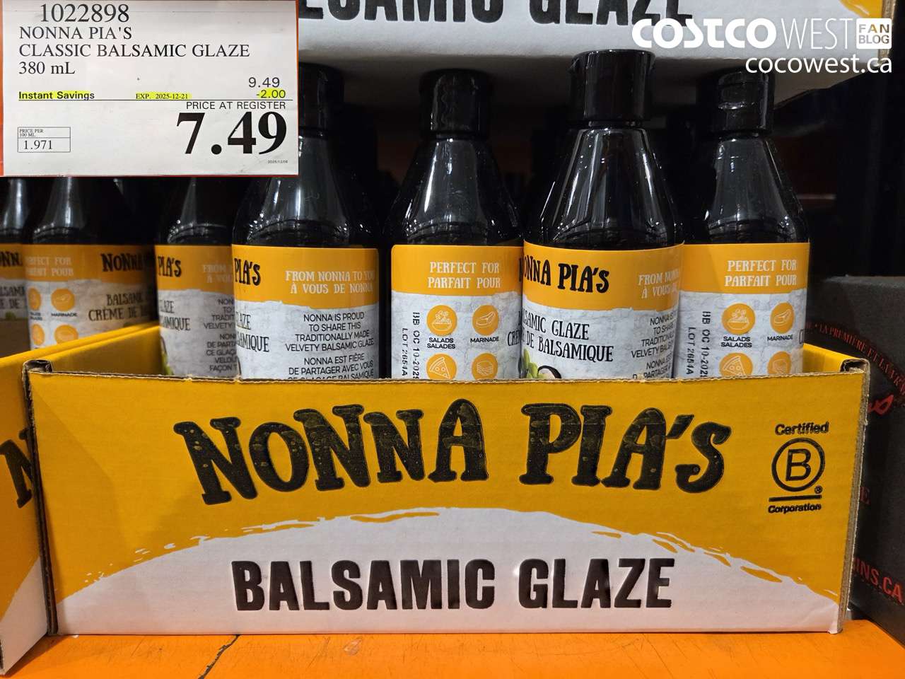 1022898 NONNA PIA'S GOURMET BALSAMIC REDUCTION 380 ML ($2.00 INSTANT SAVINGS EXPIRES ON 2025-12-21) $7.49