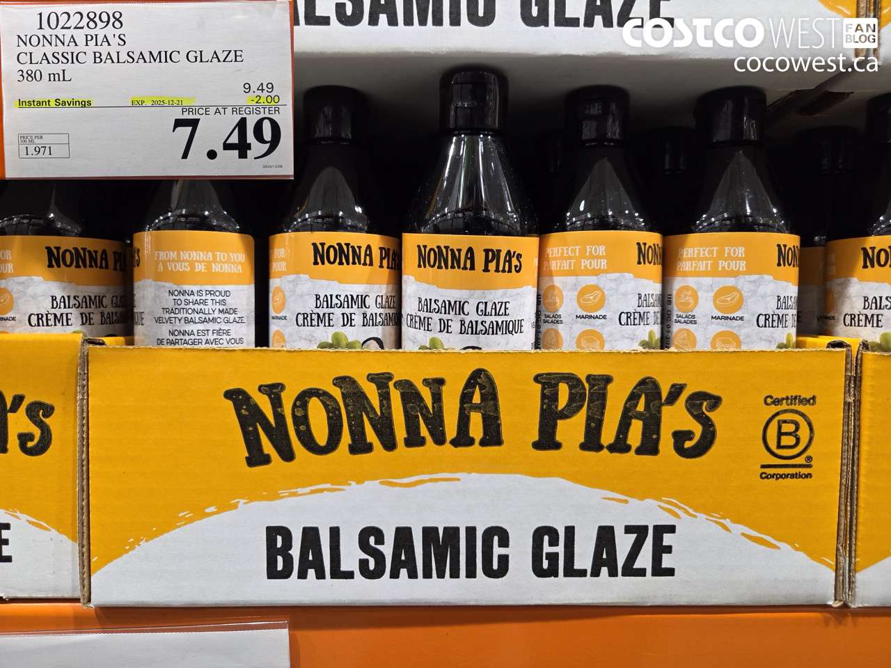 1022898 NONNA PIA'S GOURMET BALSAMIC REDUCTION 380 ML ($2.00 INSTANT SAVINGS EXPIRES ON 2025-12-21) $7.49