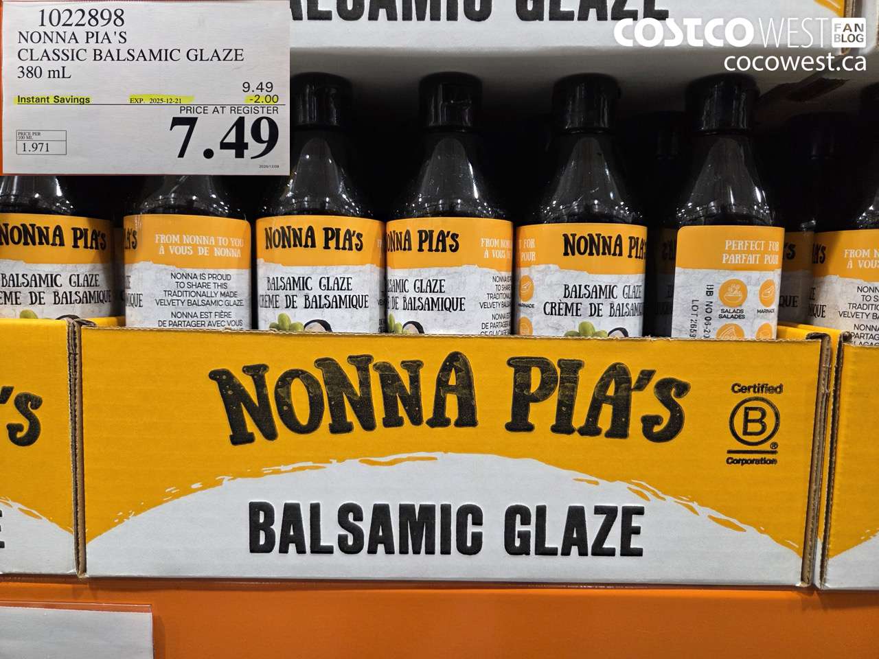 1022898 NONNA PIA'S GOURMET BALSAMIC REDUCTION 380 ML ($2.00 INSTANT SAVINGS EXPIRES ON 2025-12-21) $7.49