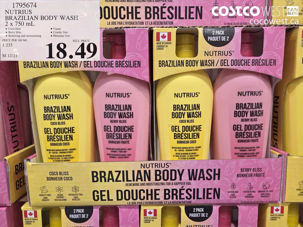 1795674 NUTRIUS BRAZILIAN BODY WASH 2 X 750ML $18.49