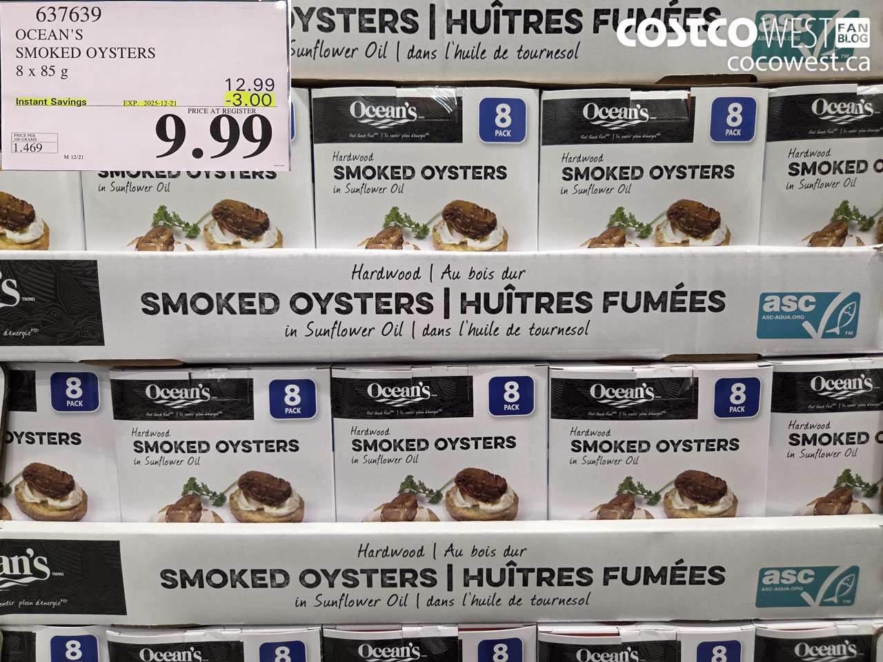637639 OCEAN'S SMOKED OYSTERS 8 x 85 g ($3.00 INSTANT SAVINGS EXPIRES ON 2025-12-21) $9.99