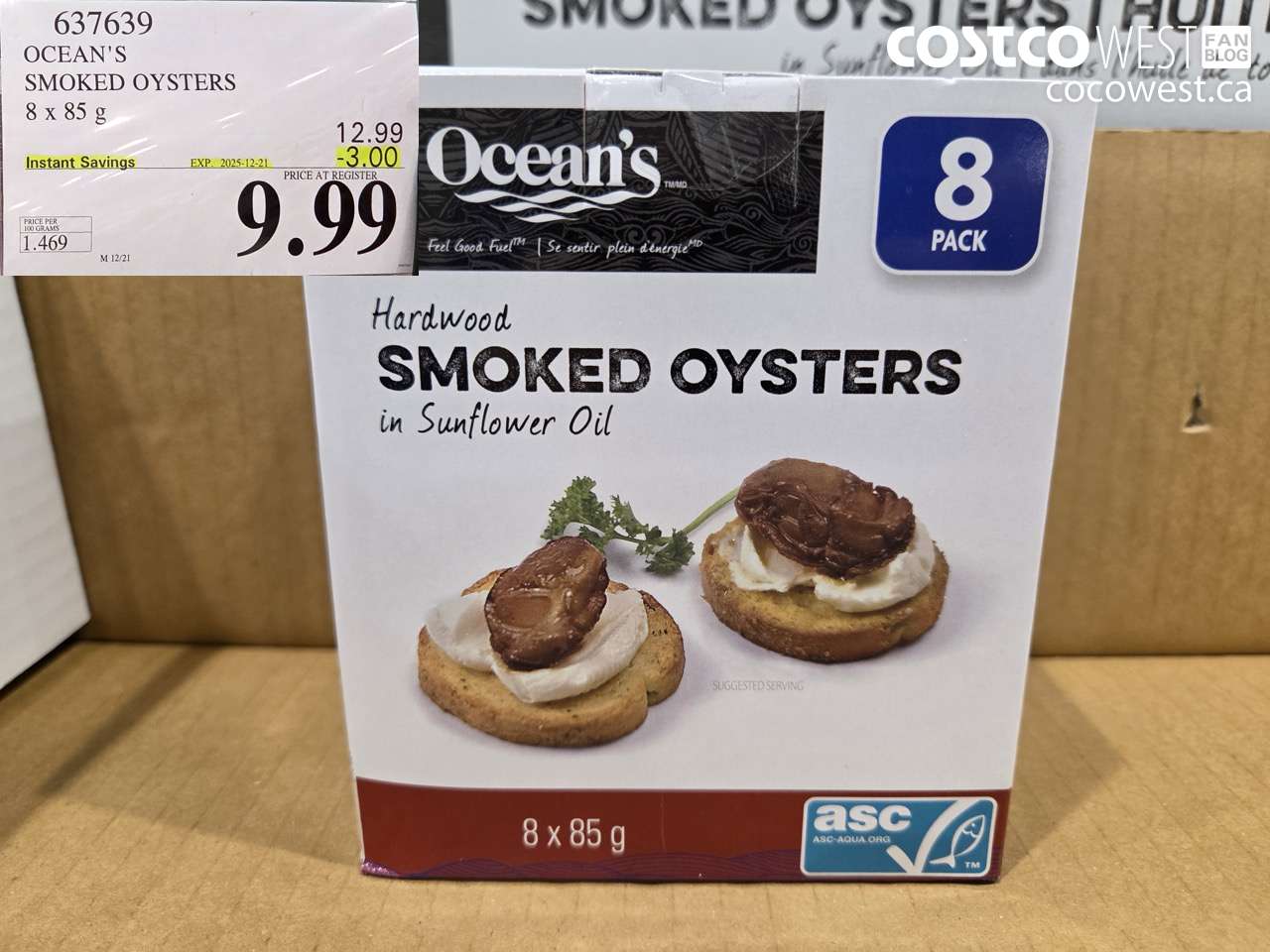 637639 OCEAN'S SMOKED OYSTERS 8 x 85 g ($3.00 INSTANT SAVINGS EXPIRES ON 2025-12-21) $9.99