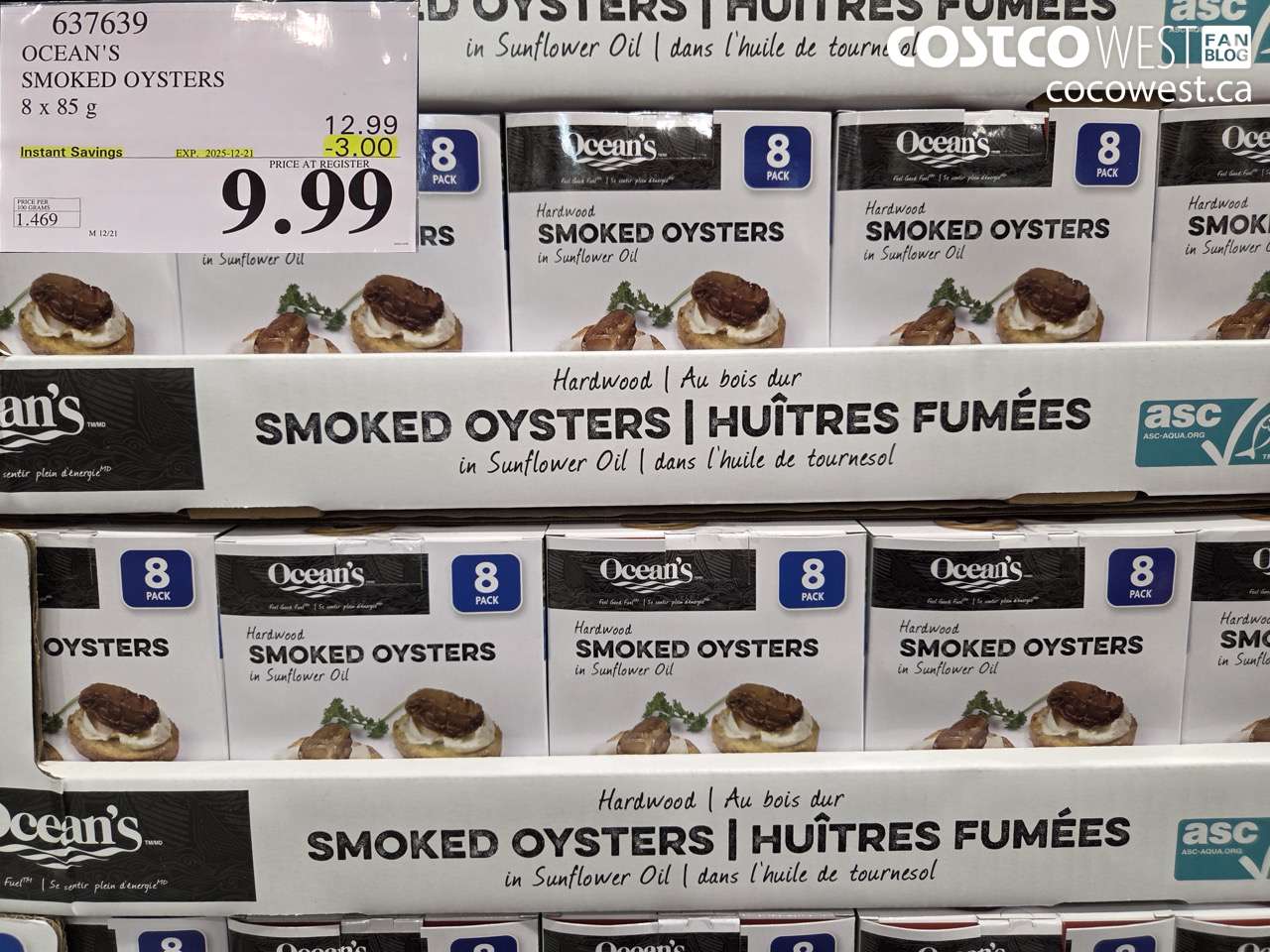 637639 OCEAN'S SMOKED OYSTERS 8 x 85 g ($3.00 INSTANT SAVINGS EXPIRES ON 2025-12-21) $9.99