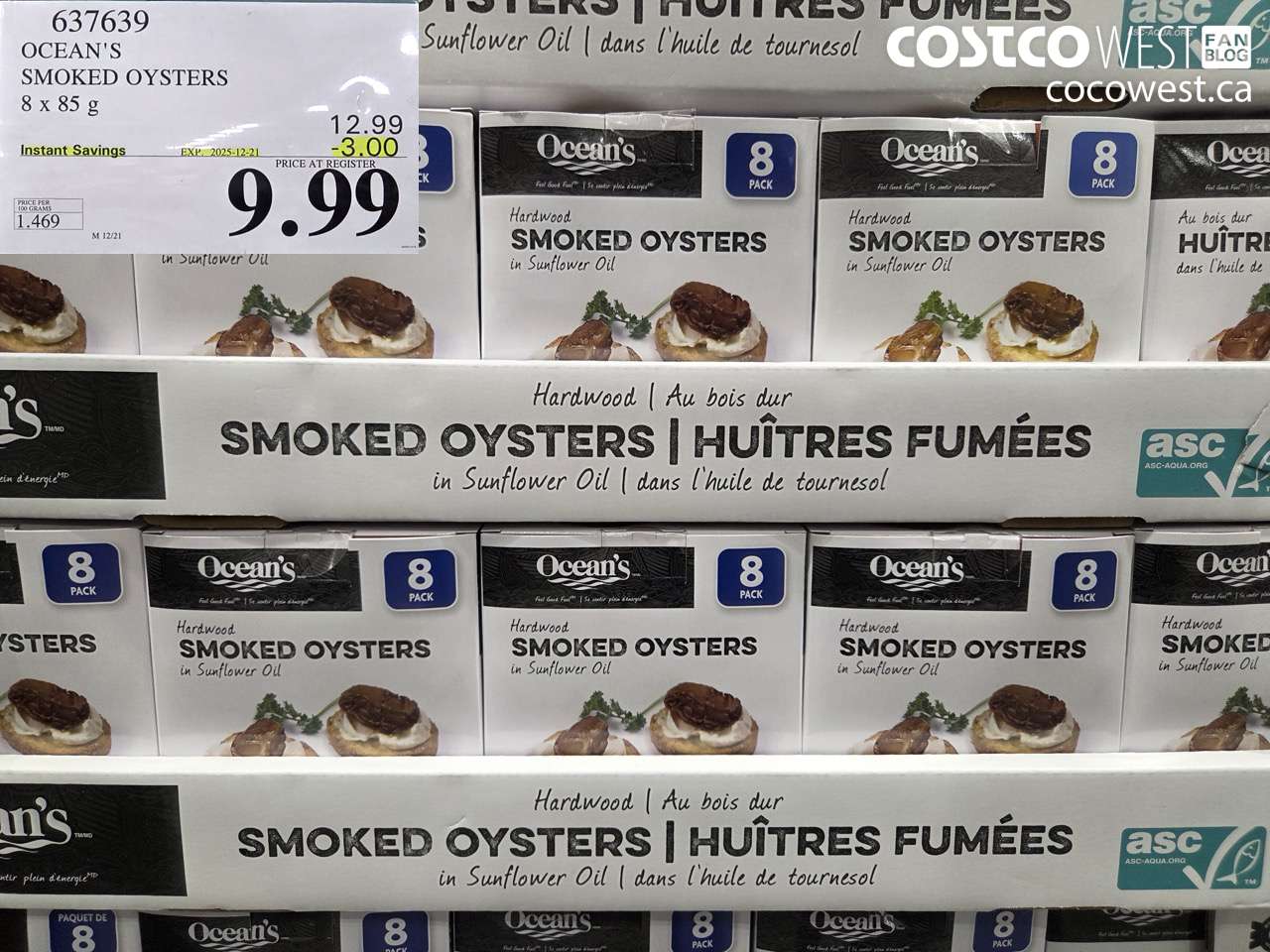637639 OCEAN'S SMOKED OYSTERS 8 x 85 g ($3.00 INSTANT SAVINGS EXPIRES ON 2025-12-21) $9.99