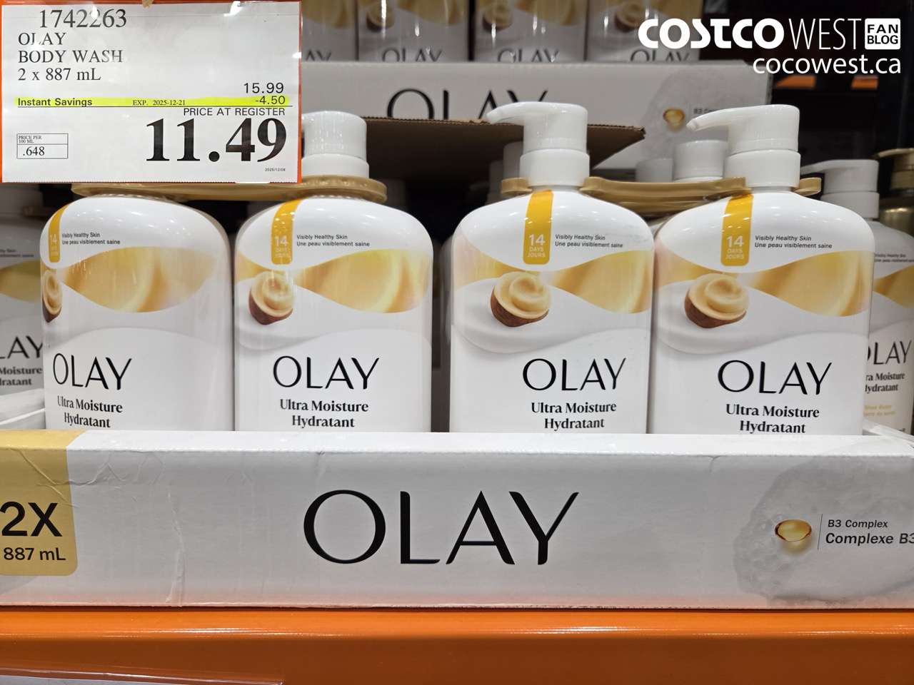 1742263 OLAY BODY WASH 2 X 887 ML ($4.50 INSTANT SAVINGS EXPIRES ON 2025-12-21) $11.49