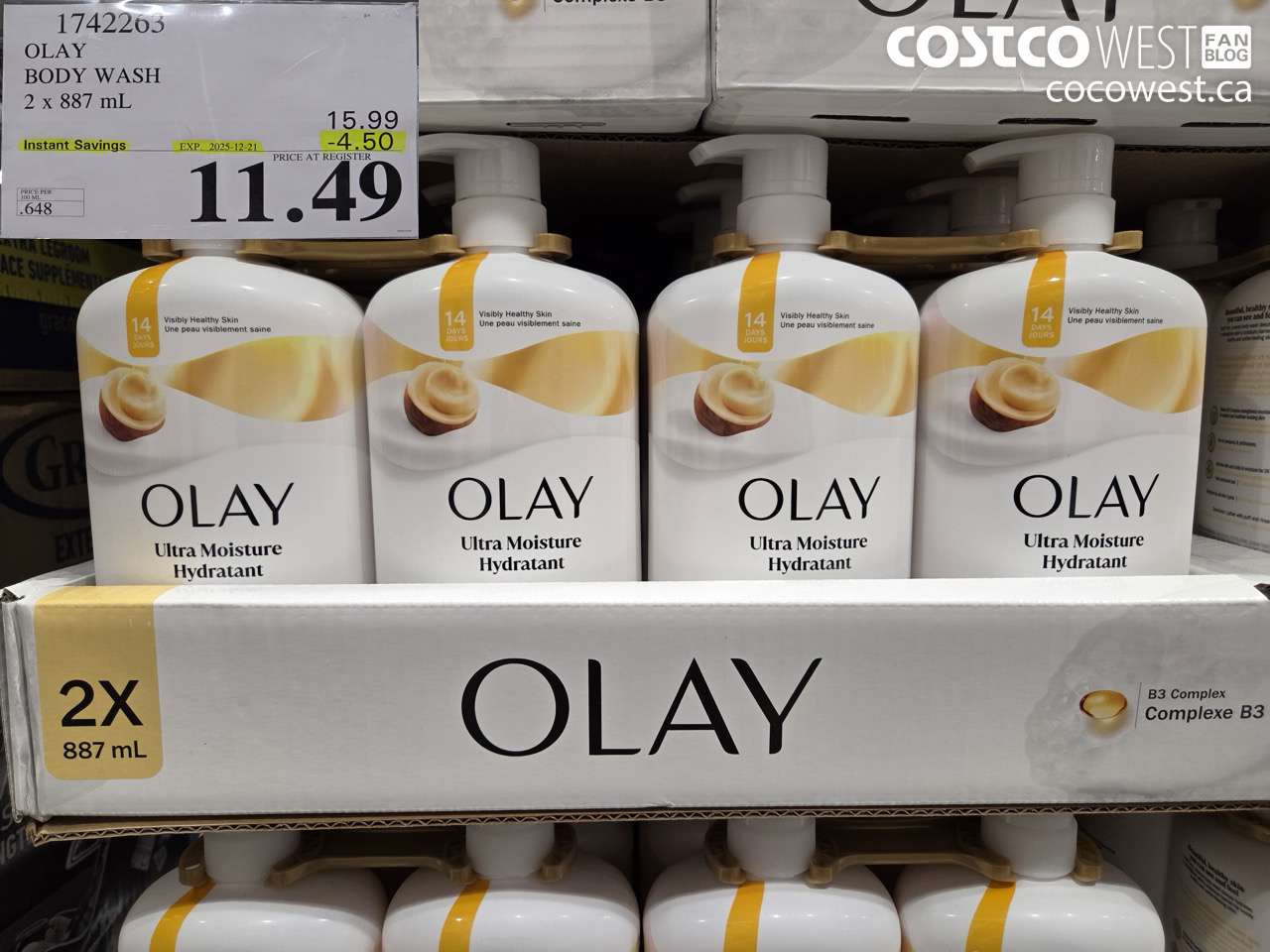 1742263 OLAY BODY WASH 2 X 887 ML ($4.50 INSTANT SAVINGS EXPIRES ON 2025-12-21) $11.49