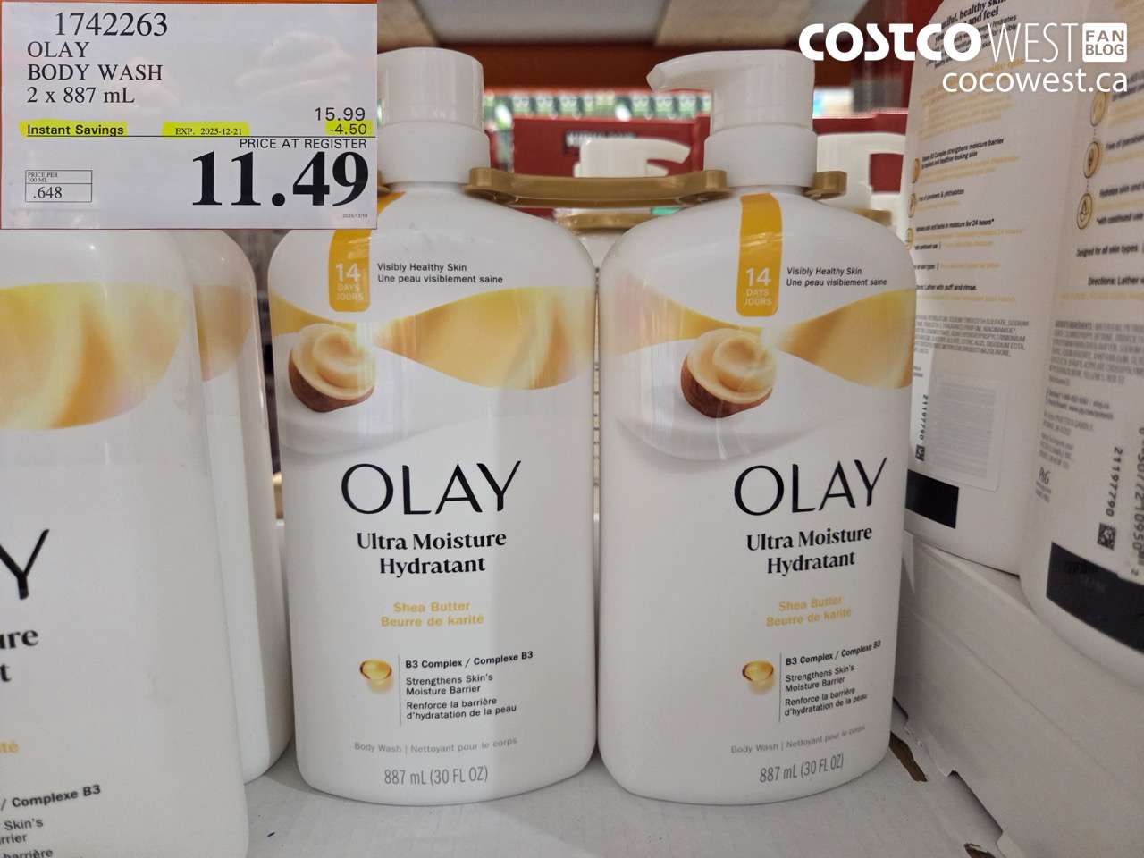 1742263 OLAY BODY WASH 2 X 887 ML ($4.50 INSTANT SAVINGS EXPIRES ON 2025-12-21) $11.49
