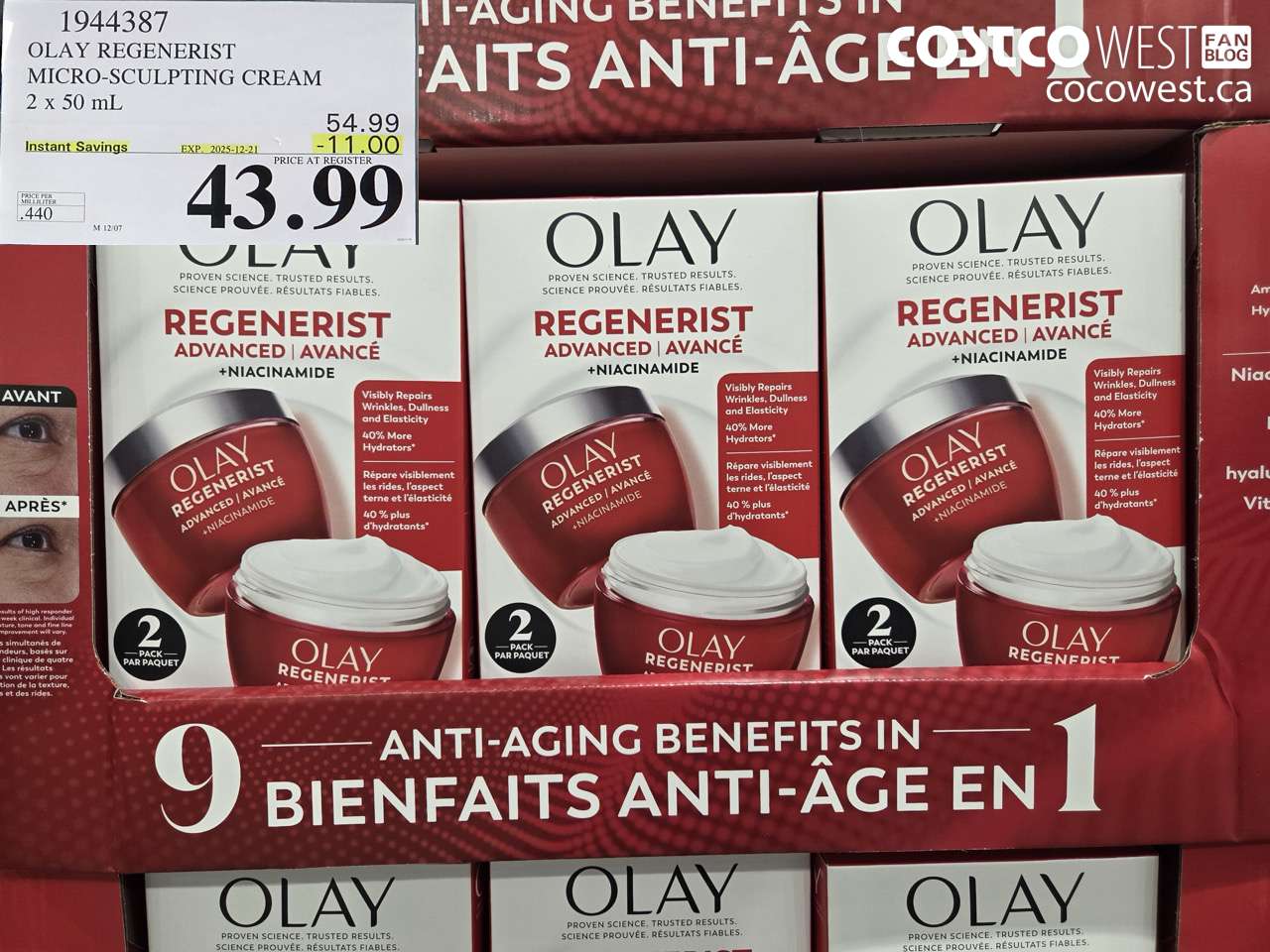 1944387 OLAY REGENERIST MICRO-SCULPTING CREAM 2 x 50 mL ($11.00 INSTANT SAVINGS EXPIRES ON 2025-12-21) $43.99