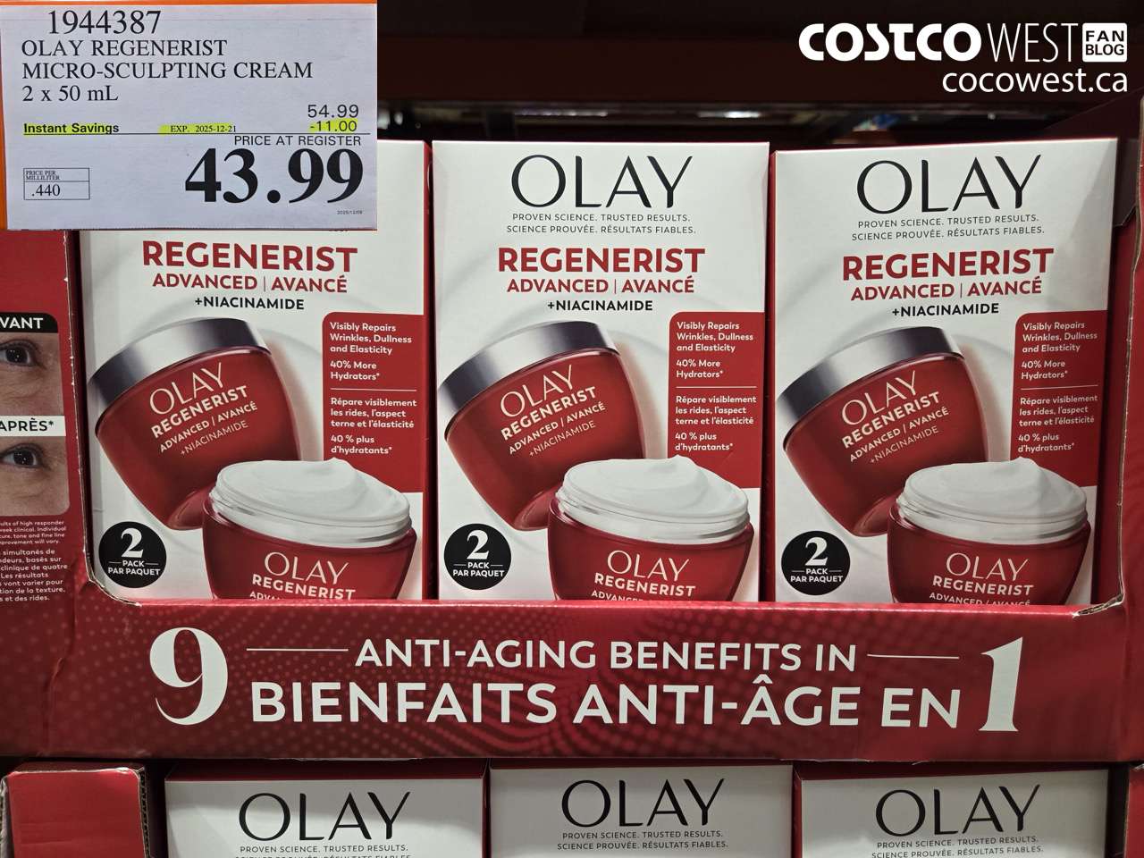 1944387 OLAY REGENERIST MICRO-SCULPTING CREAM 2 x 50 mL ($11.00 INSTANT SAVINGS EXPIRES ON 2025-12-21) $43.99
