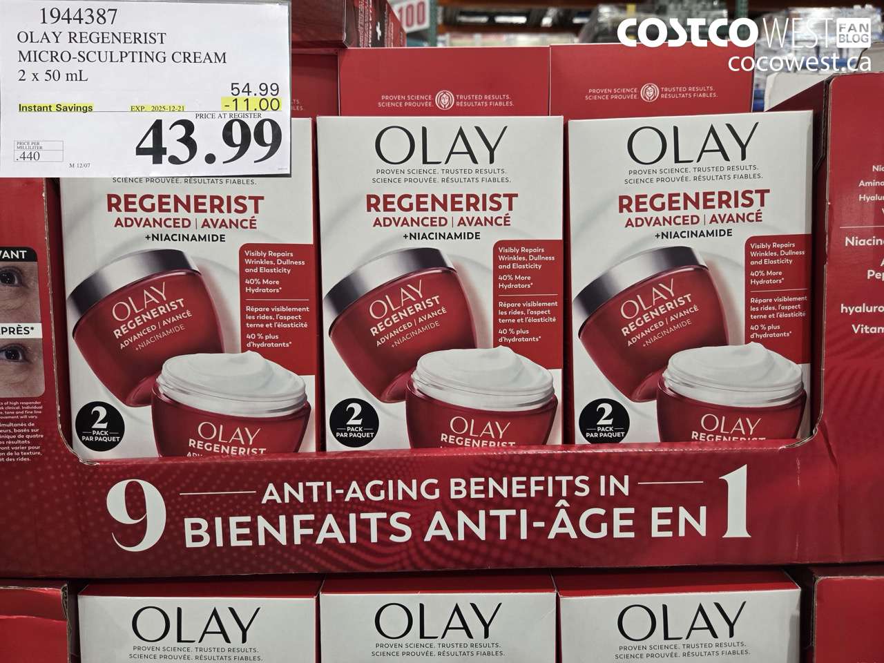 1944387 OLAY REGENERIST MICRO-SCULPTING CREAM 2 x 50 mL ($11.00 INSTANT SAVINGS EXPIRES ON 2025-12-21) $43.99