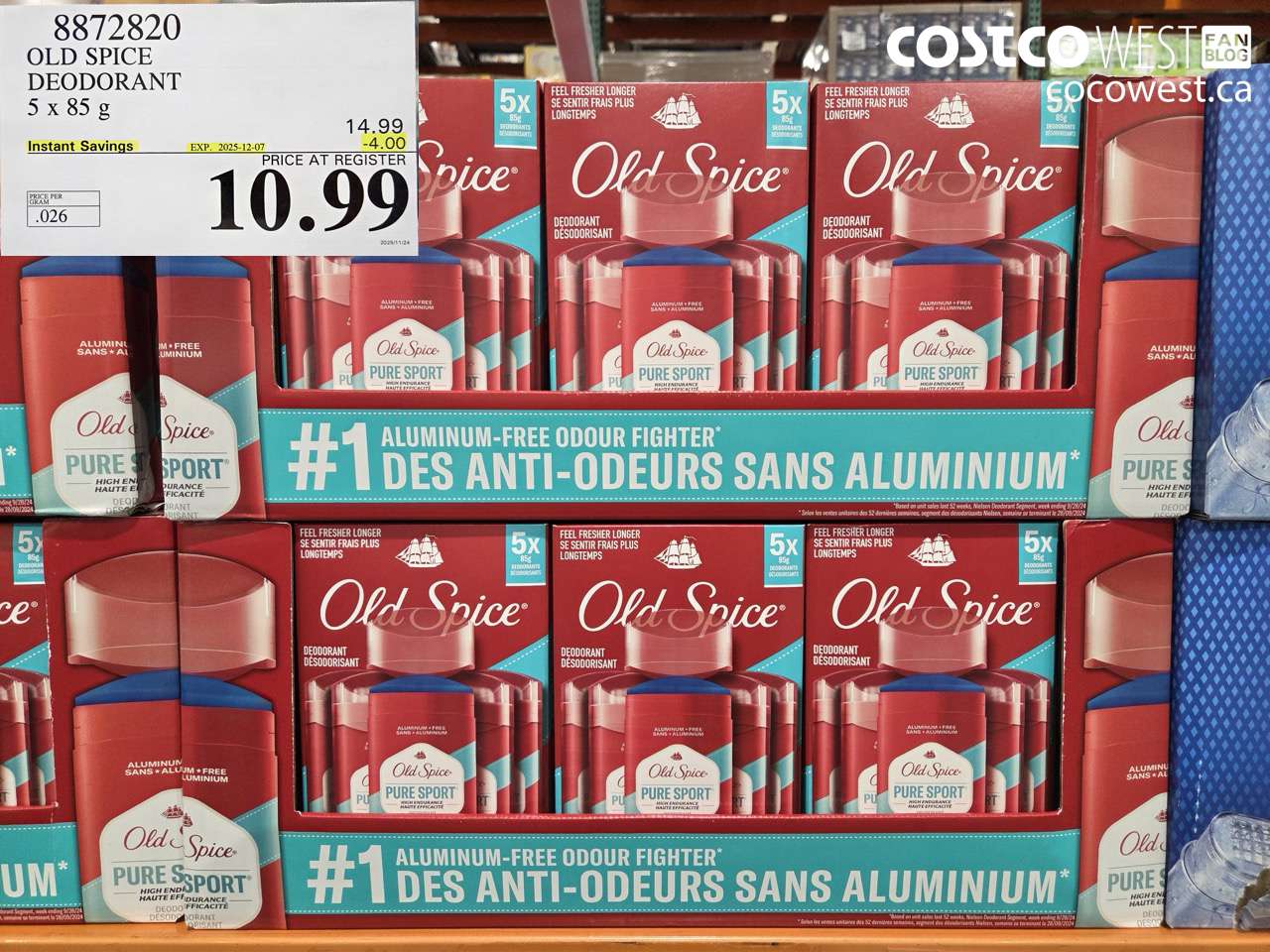 8872820 OLD SPICE DEODORANT 5 x 85 g ($4.00 INSTANT SAVINGS EXPIRES ON 2025-12-07) $10.99