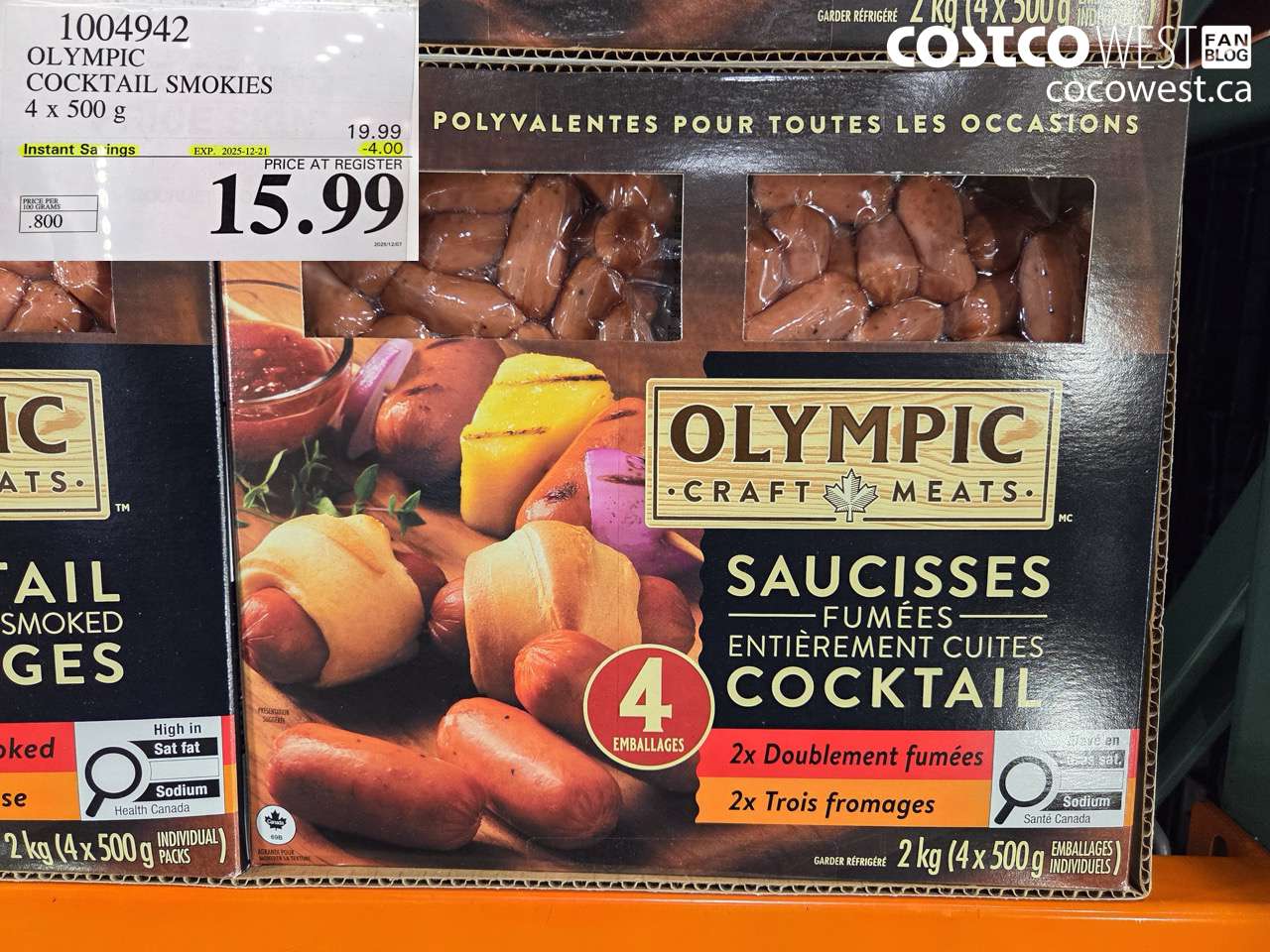 1004942 OLYMPIC COCKTAIL SMOKIES 4 X 500 G ($4.00 INSTANT SAVINGS EXPIRES ON 2025-12-21) $15.99