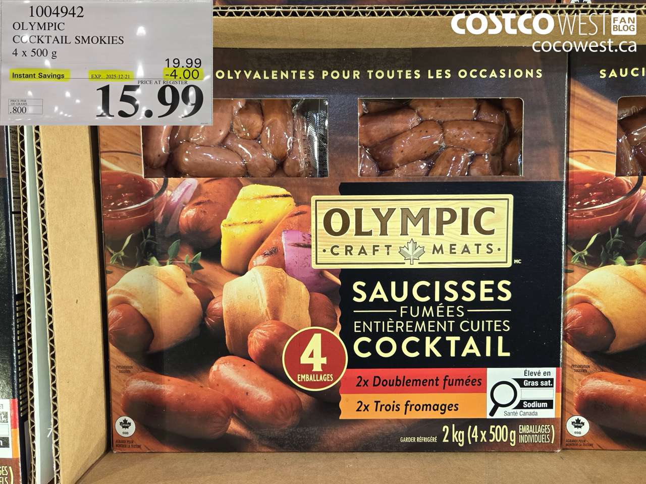 1004942 OLYMPIC COCKTAIL SMOKIES 4 X 500 G ($4.00 INSTANT SAVINGS EXPIRES ON 2025-12-21) $15.99