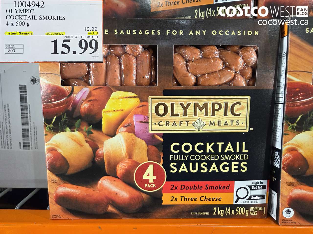 1004942 OLYMPIC COCKTAIL SMOKIES 4 X 500 G ($4.00 INSTANT SAVINGS EXPIRES ON 2025-12-21) $15.99