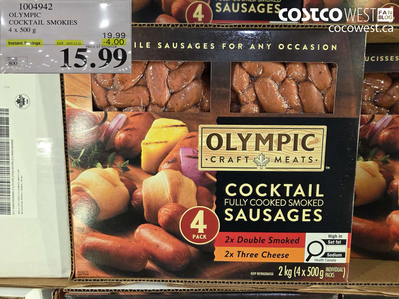 1004942 OLYMPIC COCKTAIL SMOKIES 4 X 500 G ($4.00 INSTANT SAVINGS EXPIRES ON 2025-12-21) $15.99