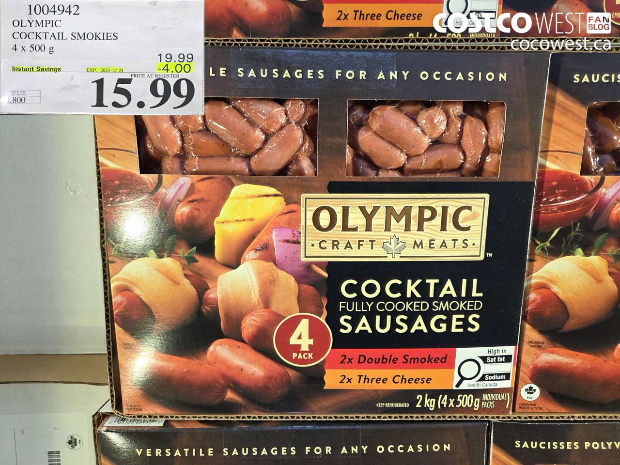 1004942 OLYMPIC COCKTAIL SMOKIES 4 X 500 G ($4.00 INSTANT SAVINGS EXPIRES ON 2025-12-24) $15.99