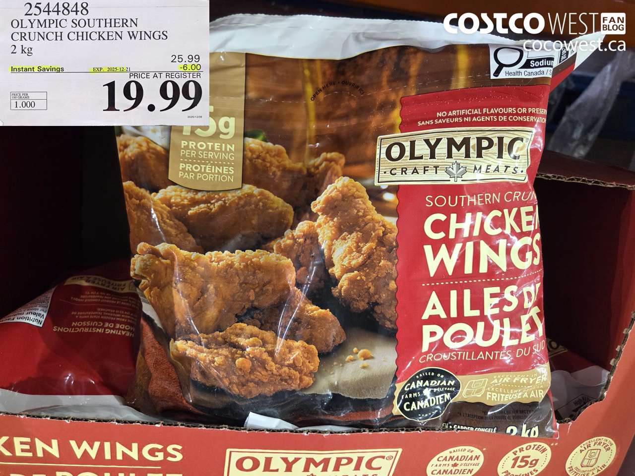 2544848 OLYMPIC SOUTHERN CRUNCH CHICKEN WINGS 2KG ($6.00 INSTANT SAVINGS EXPIRES ON 2025-12-21) $19.99