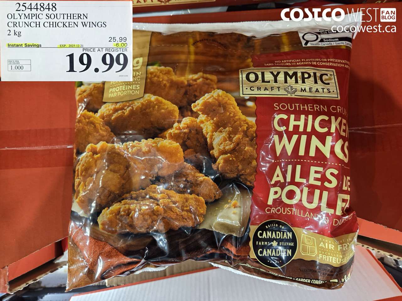 2544848 OLYMPIC SOUTHERN CRUNCH CHICKEN WINGS 2KG ($6.00 INSTANT SAVINGS EXPIRES ON 2025-12-21) $19.99