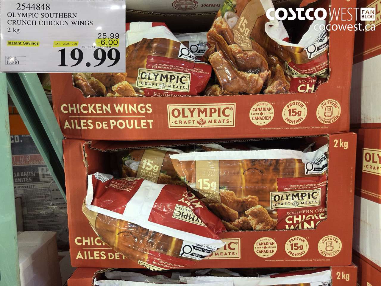 2544848 OLYMPIC SOUTHERN CRUNCH CHICKEN WINGS 2KG ($6.00 INSTANT SAVINGS EXPIRES ON 2025-12-21) $19.99