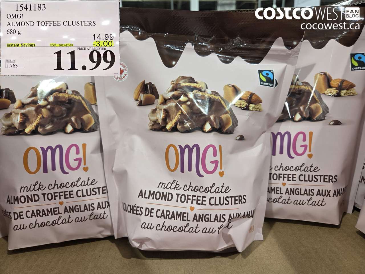 1541183 OMG! ALMOND TOFFEE CLUSTERS 680g  ($3.00 INSTANT SAVINGS EXPIRES ON 2025-12-28) $11.99