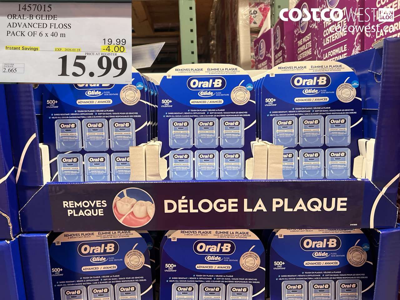 1457015 ORAL-B GLIDE ADVANCED FLOSS 6 PACKS x 40 M ($4.00 INSTANT SAVINGS EXPIRES ON 2026-01-18) $15.99