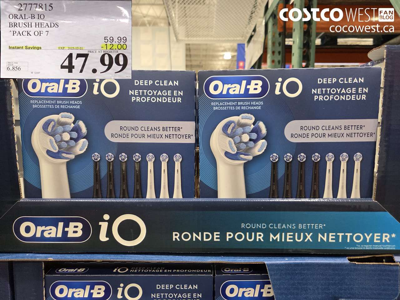 2777815 ORAL-B IO BRUSH HEADS PACK OF 7 ($12.00 INSTANT SAVINGS EXPIRES ON 2025-12-21) $47.99