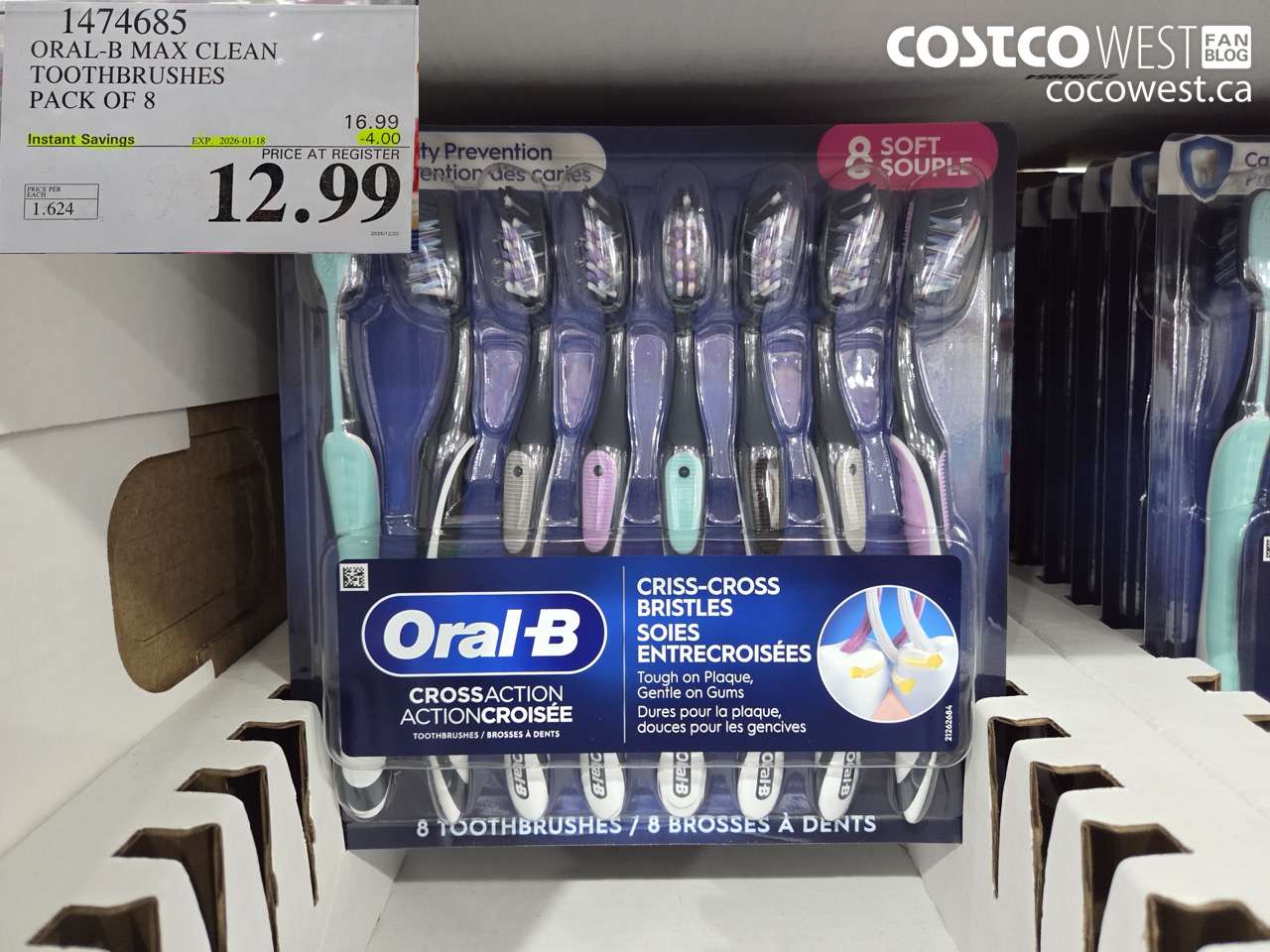 1474685 ORAL-B MAX CLEAN TOOTHBRUSHES PACK OF 8 ($4.00 INSTANT SAVINGS EXPIRES ON 2026-01-18) $12.99