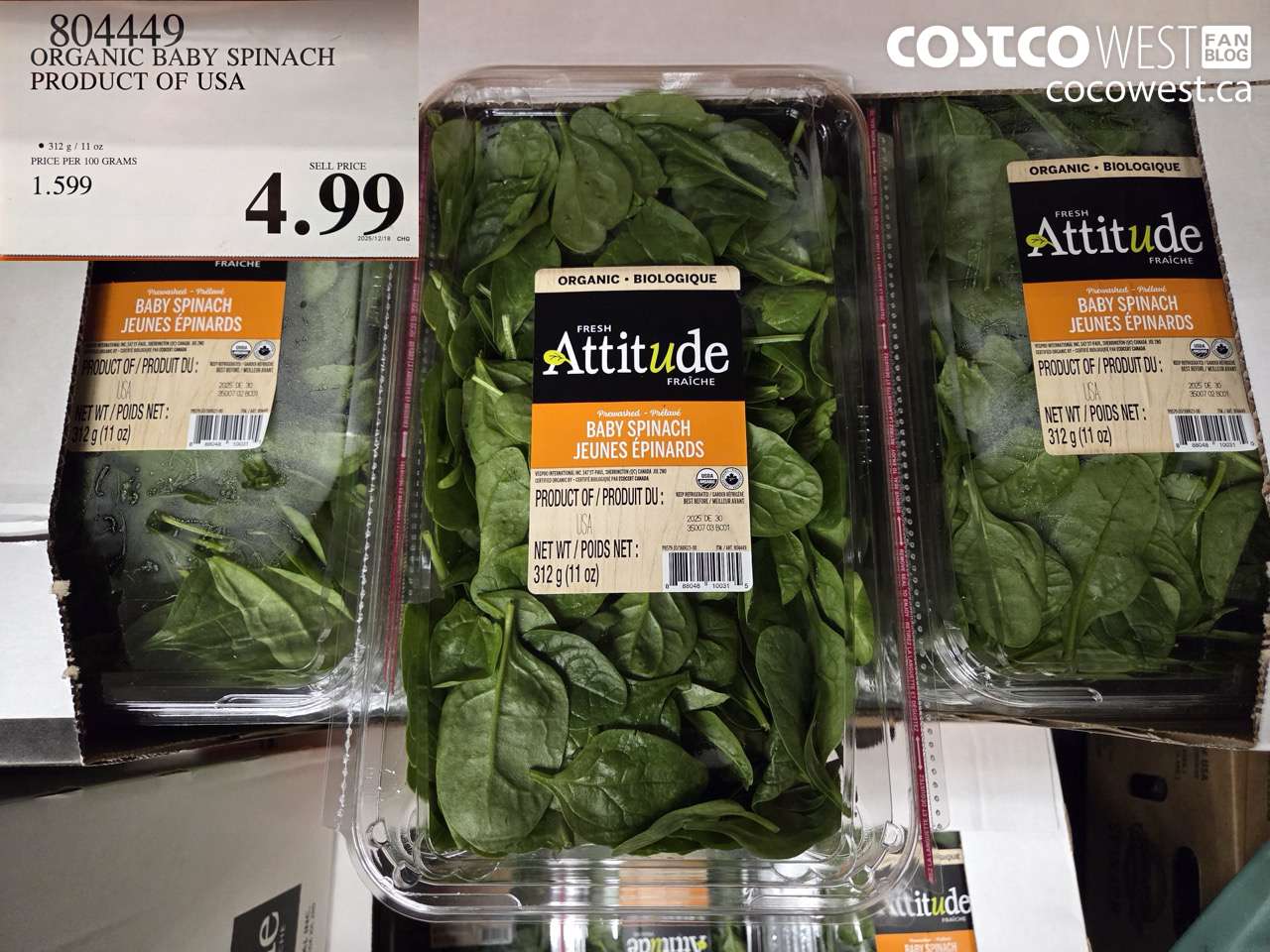 804449 ORGANIC BABY SPINACH PRODUCT OF USA $4.99