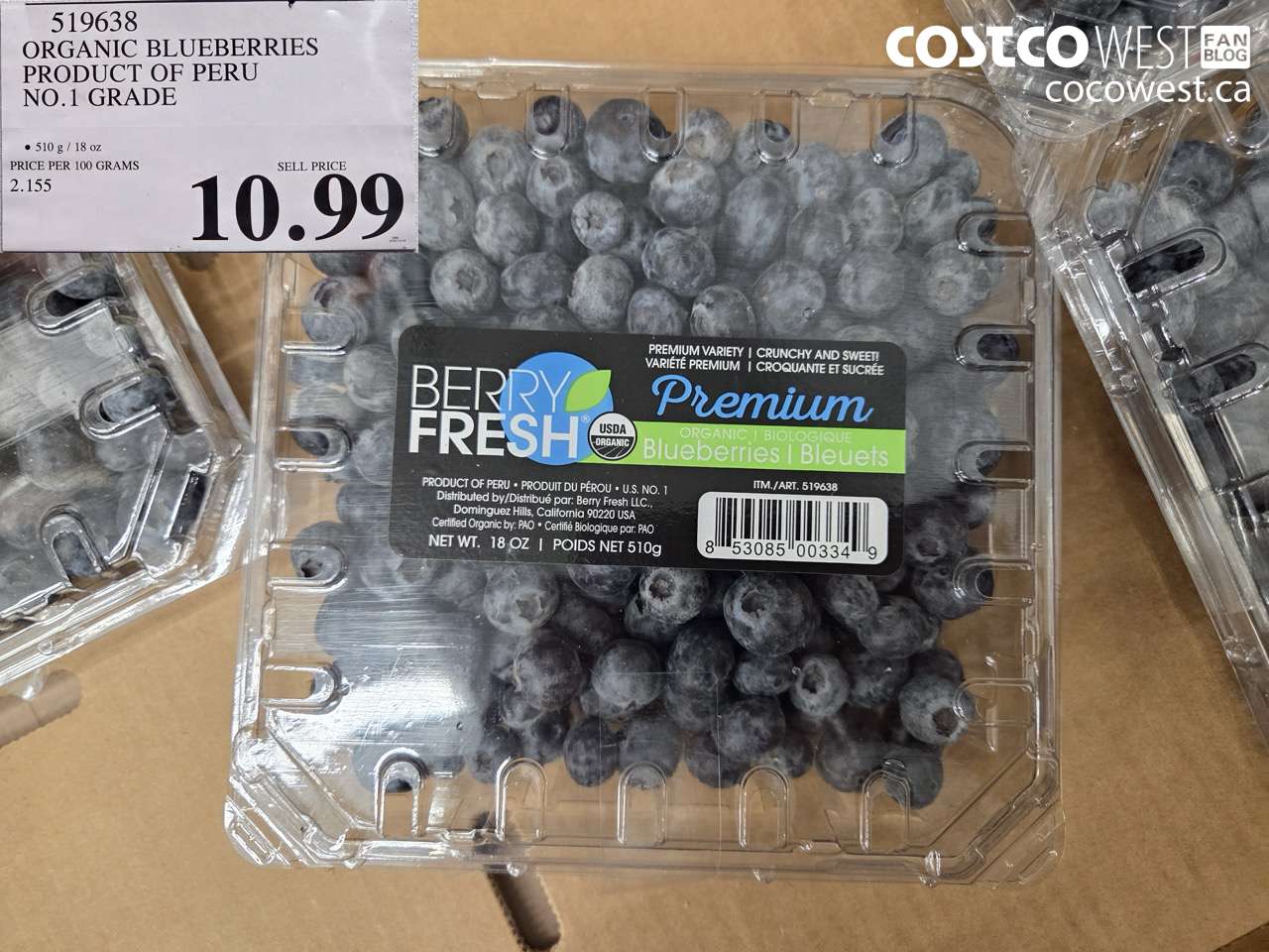 519638 ORGANIC BLUEBERRIES PRODUCT OF PERU NO. 1 $10.99