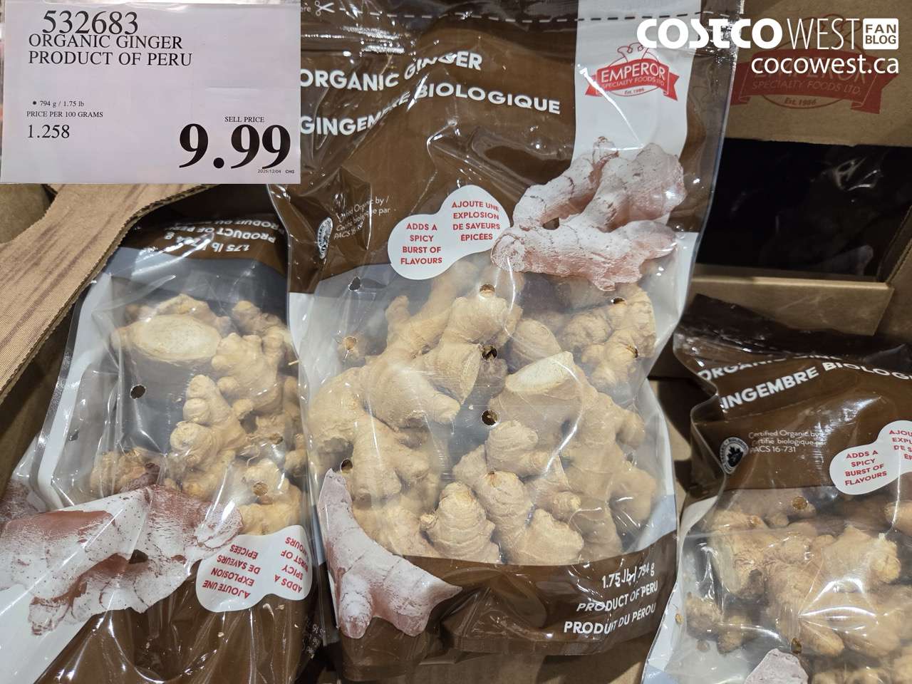 532683 ORGANIC GINGER PRODUCT OF PERU $9.99