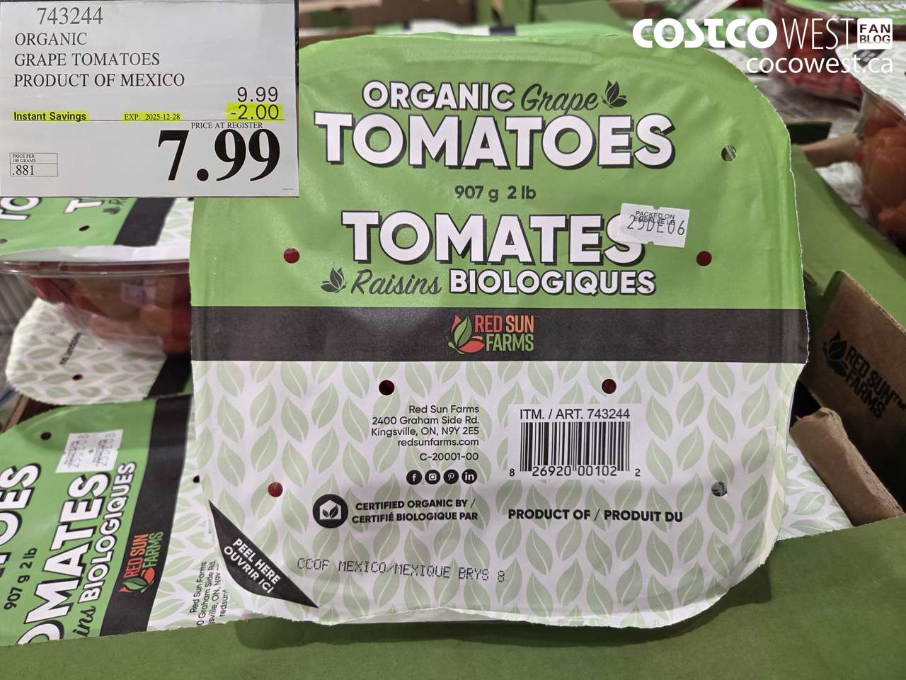 743244 ORGANIC GRAPE TOMATOES PRODUCT OF MEXICO ($2.00 INSTANT SAVINGS EXPIRES ON 2025-12-28) $7.99