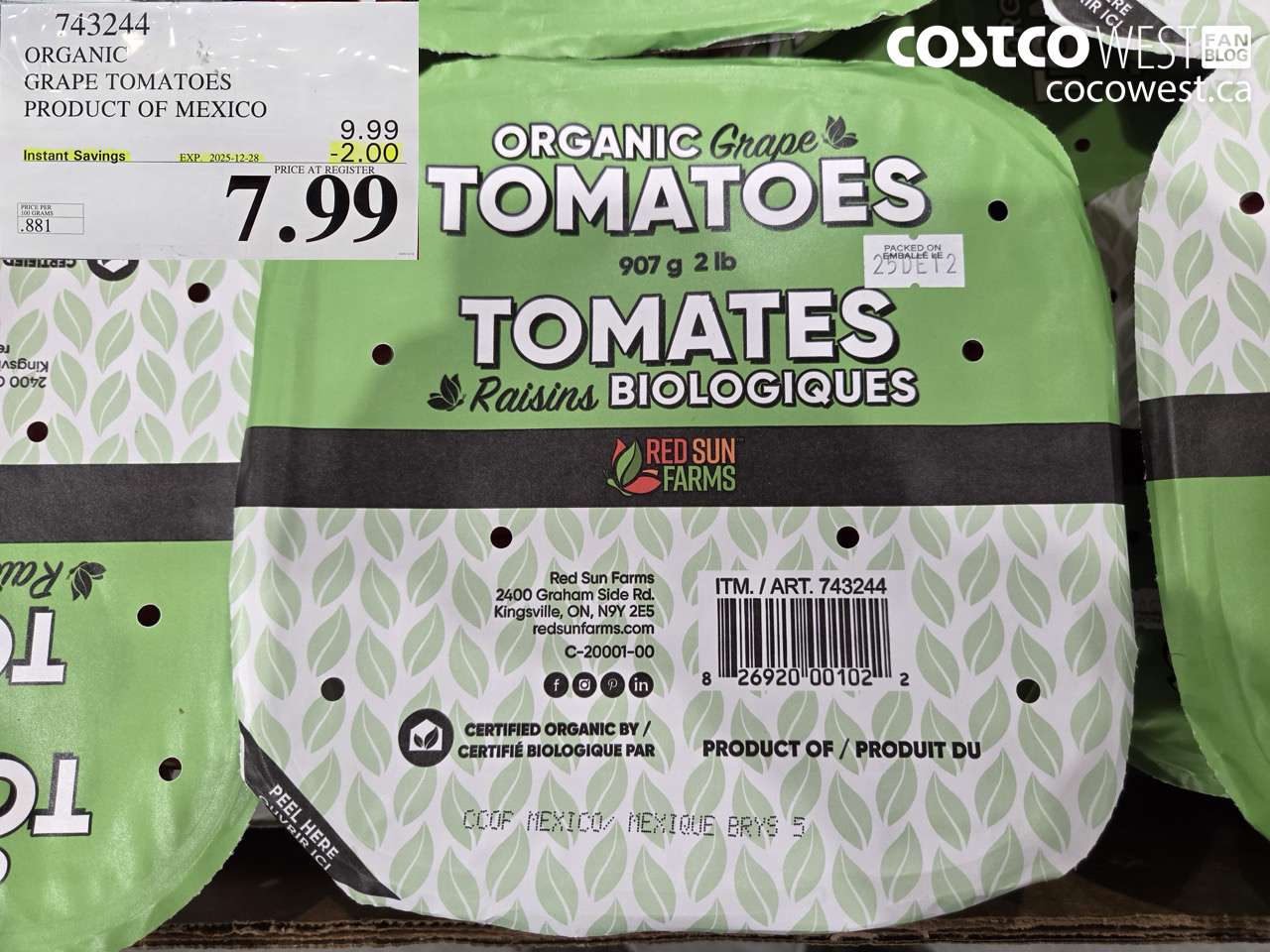 743244 ORGANIC GRAPE TOMATOES PRODUCT OF MEXICO ($2.00 INSTANT SAVINGS EXPIRES ON 2025-12-28) $7.99