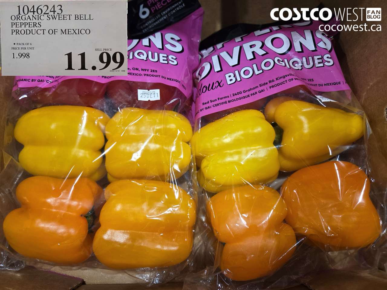 1046243 ORGANIC SWEET BELL PEPPERS PRODUCT OF MEXICO $11.99