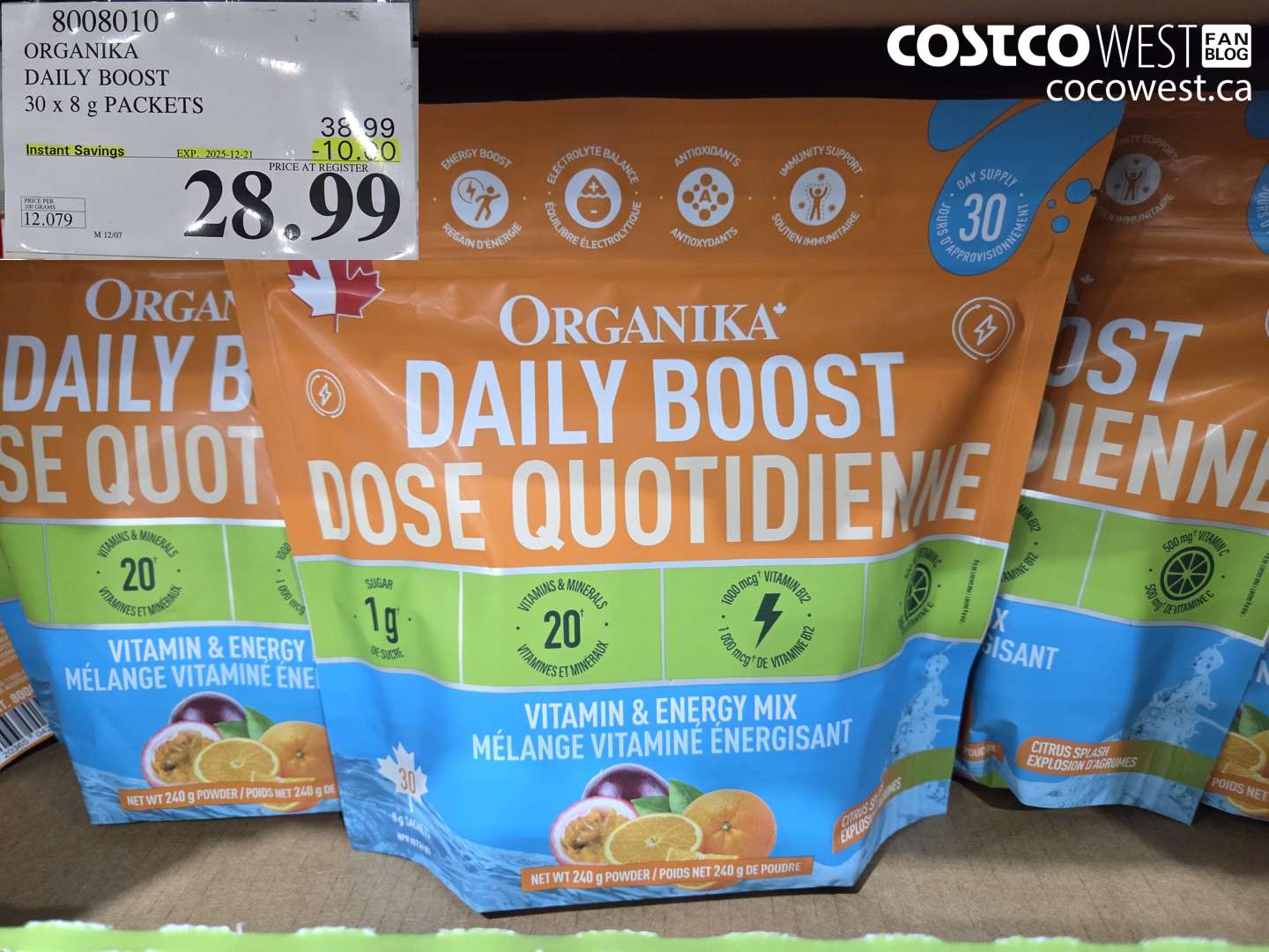 8008010 ORGANIKA DAILY BOOST 30 X 8G PACKETS ($10.00 INSTANT SAVINGS EXPIRES ON 2025-12-21) $28.99