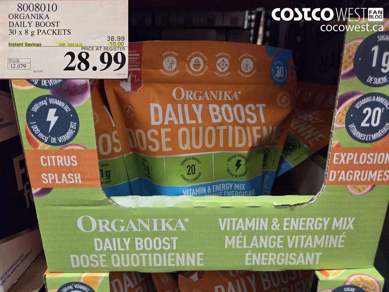 8008010 ORGANIKA DAILY BOOST 30 X 8G PACKETS ($10.00 INSTANT SAVINGS EXPIRES ON 2025-12-21) $28.99
