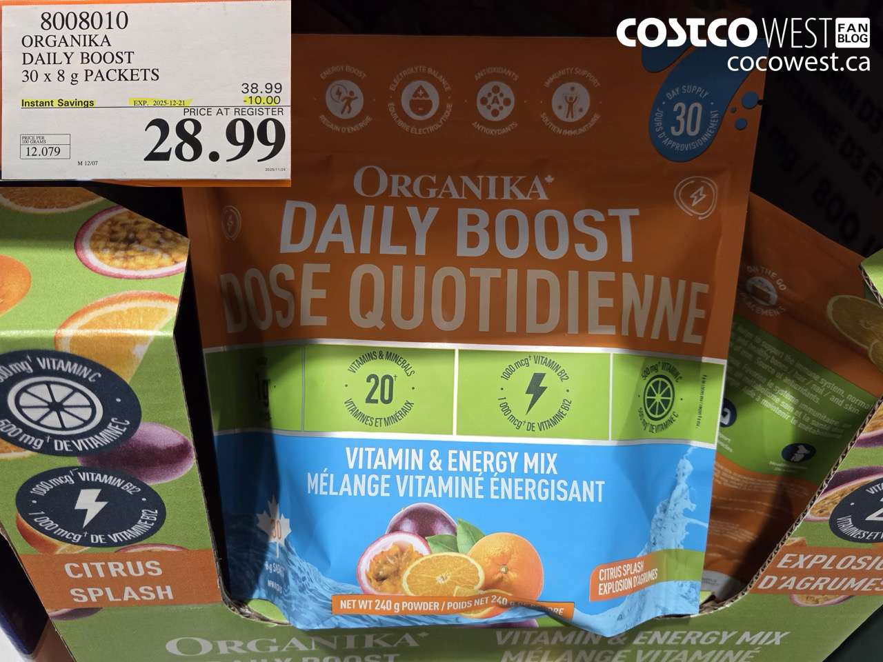 8008010 ORGANIKA DAILY BOOST 30 X 8G PACKETS ($10.00 INSTANT SAVINGS EXPIRES ON 2025-12-21) $28.99