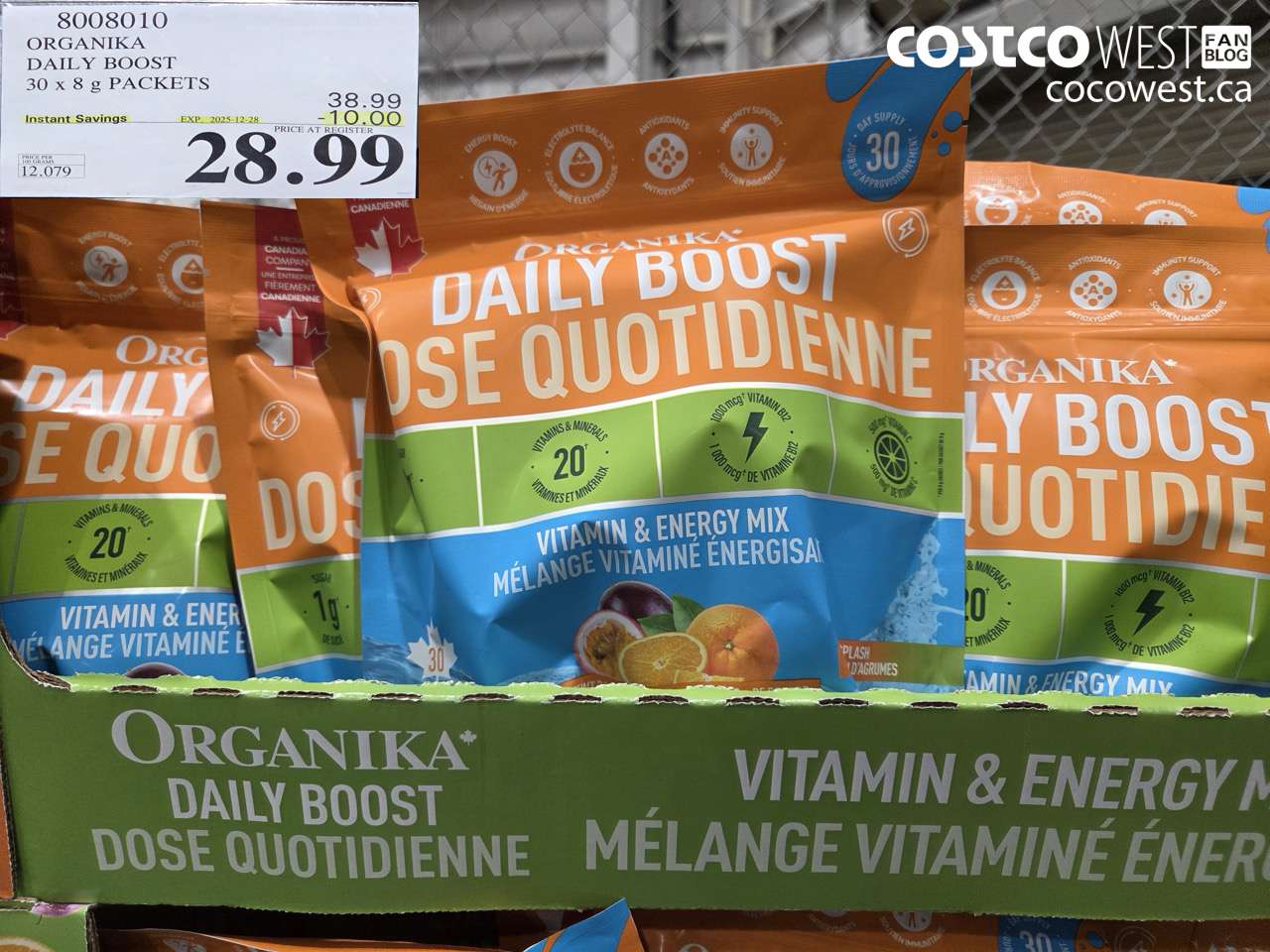 8008010 ORGANIKA DAILY BOOST 30 X 8G PACKETS ($10.00 INSTANT SAVINGS EXPIRES ON 2025-12-28) $28.99