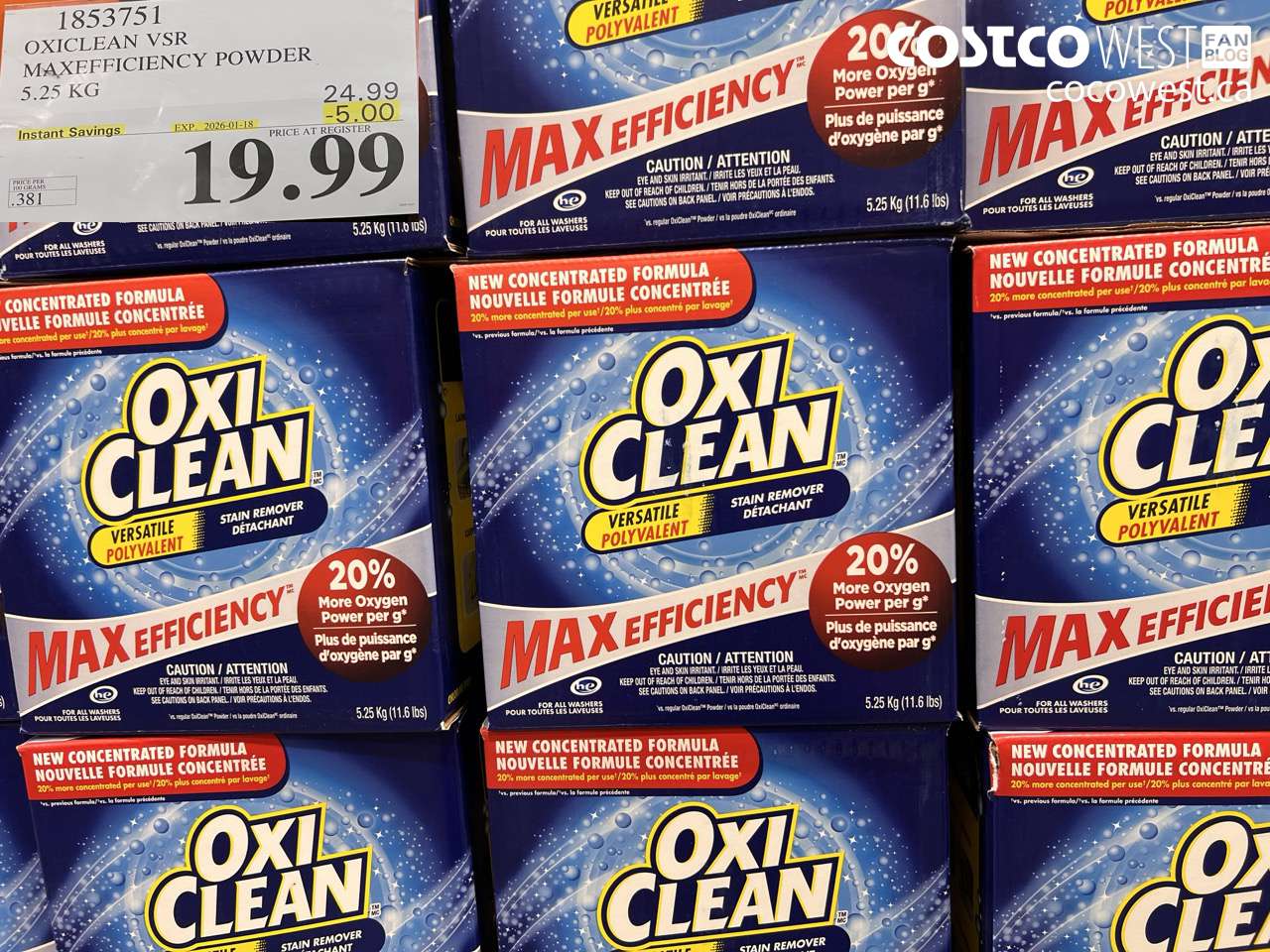 1853751 OXICLEAN VSR MAXEFFICIENCY POWDER 5.25KG ($5.00 INSTANT SAVINGS EXPIRES ON 2026-01-18) $19.99