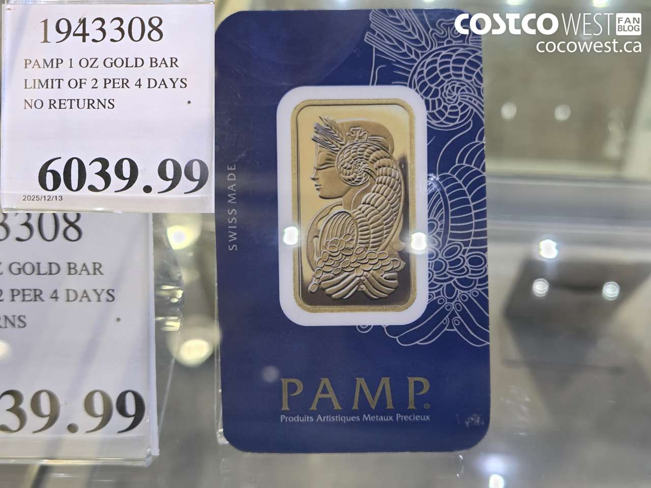 1943308 PAMP 1 OZ GOLD BAR LIMIT OF 2 PER 4 DAYS NO RETURNS $6039.99