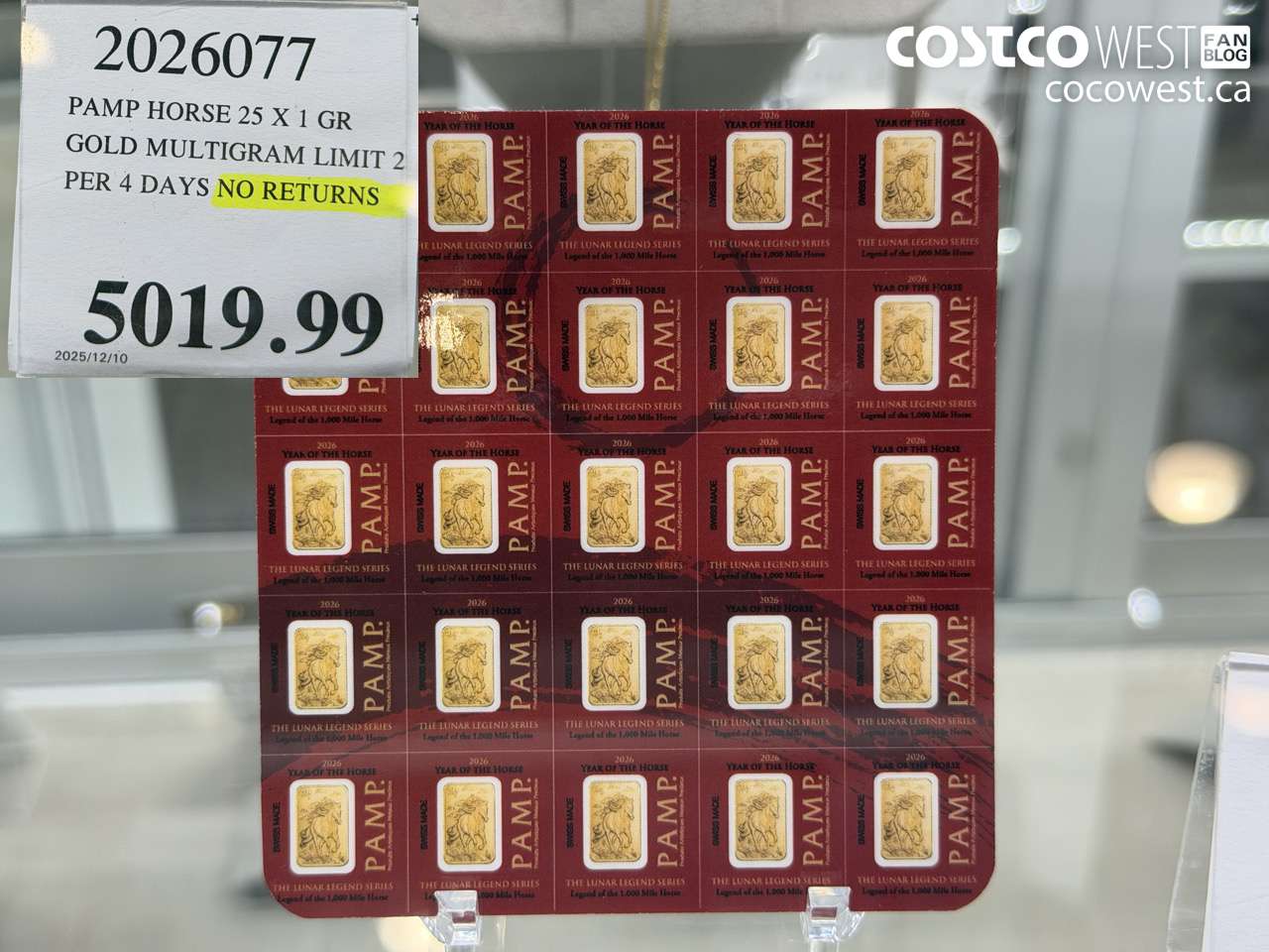 2026077 PAMP HORSE 25 X 1 GR GOLD MULTIGRAM LIMIT OF 2 PER 4 DAYS NO RETURNS $5019.99