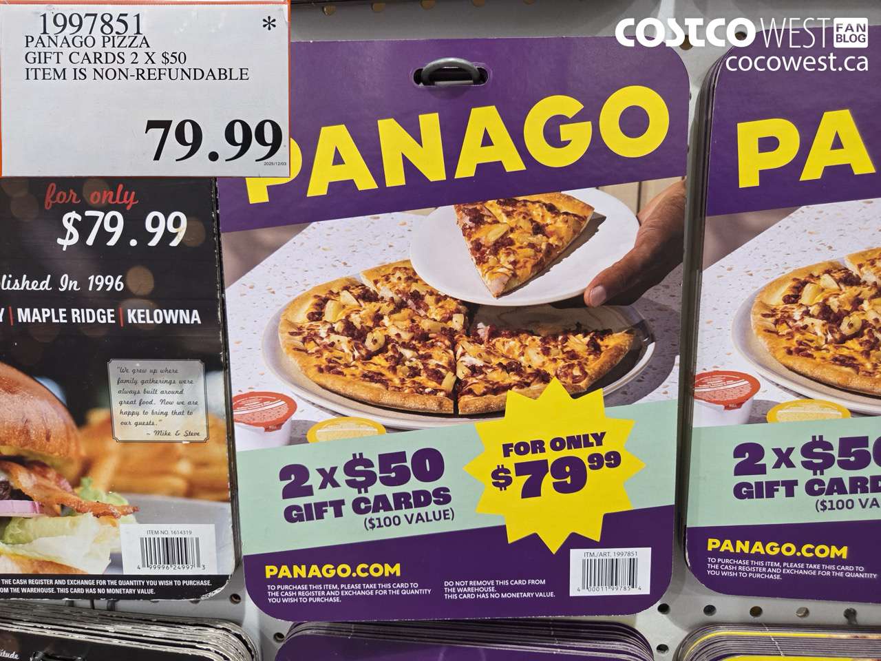 1997851 PANAGO PIZZA GIFT CARDS 2 X $50 ITEM IS NON-REFUNDABLE  $79.99