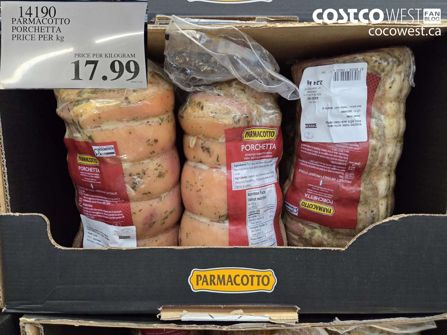 14190 PARMACOTTO PORCHETTA PRICE PER kg $17.99