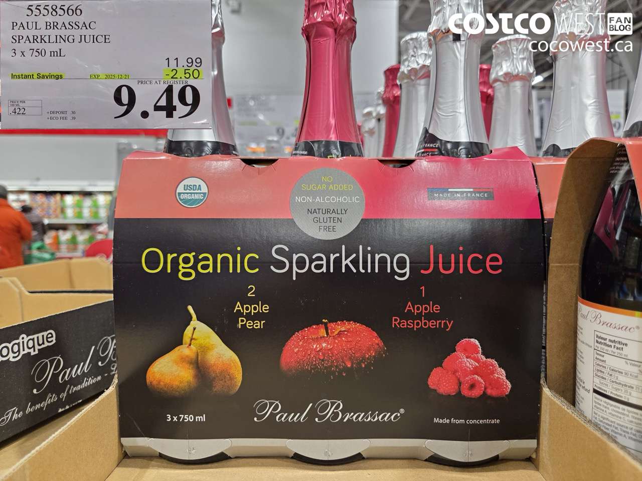 5558566 PAUL BRASSAC ORGANIC SPARKLING JUICE 3 x 750 ml ($2.50 INSTANT SAVINGS EXPIRES ON 2025-12-21) $9.49