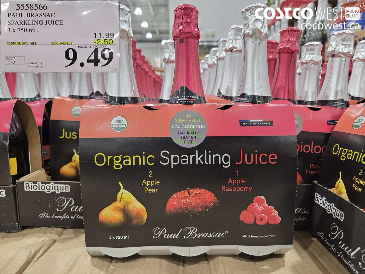5558566 PAUL BRASSAC ORGANIC SPARKLING JUICE 3 x 750 ml ($2.50 INSTANT SAVINGS EXPIRES ON 2025-12-21) $9.49