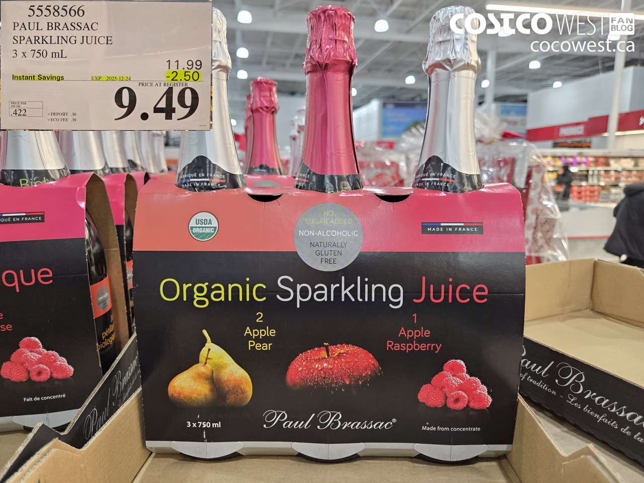 5558566 PAUL BRASSAC ORGANIC SPARKLING JUICE 3 x 750 ml ($2.50 INSTANT SAVINGS EXPIRES ON 2025-12-24) $9.49