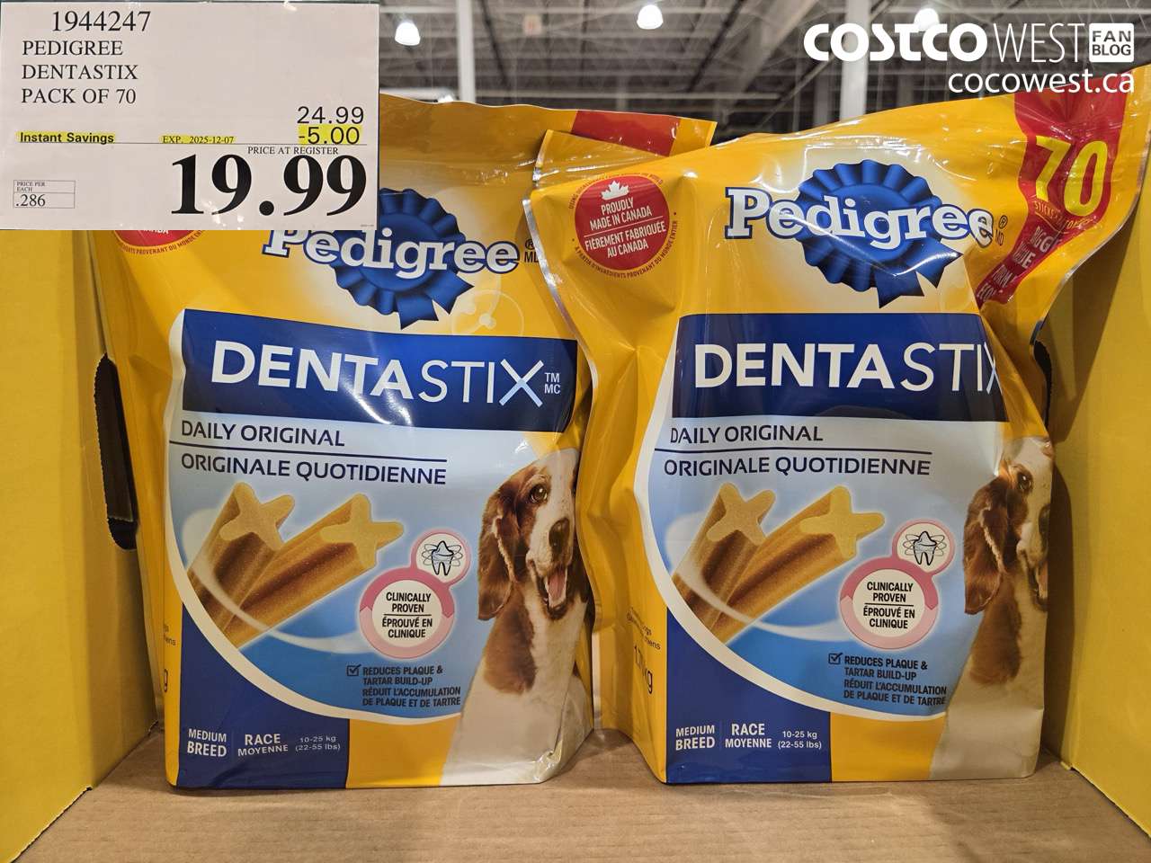 1944247 PEDIGREE DENTASTIX PACK OF 70 ($5.00 INSTANT SAVINGS EXPIRES ON 2025-12-07) $19.99